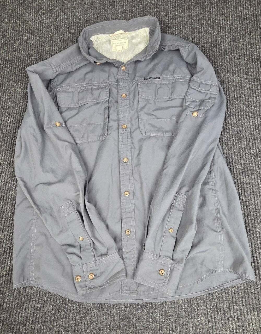 Field And Stream Long Sleeve Fishing Shirt Size M Gray Button Down